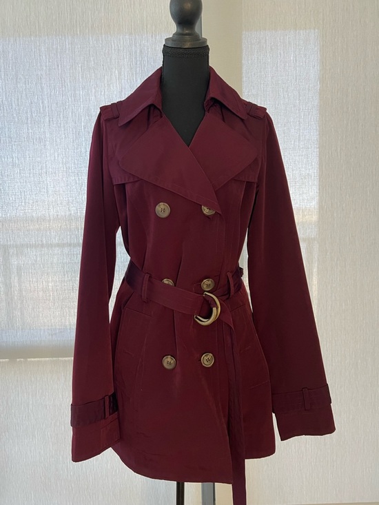Worthington Jackets & Blazers - Worthington Double-Breasted Burgundy Trench Coat with Belted Waist
